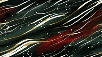 Abstract wavy lines in dark green, burgundy red and gold create dynamic flowing pattern with scattered white dots against black background for luxury design projects.