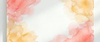 Soft watercolor background with coral pink and golden yellow paint washes creating an elegant frame border on white paper for wedding invitations.