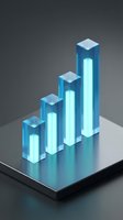 Ascending glowing neon bars chart with cyan light tubes on dark surface, representing growth, progress, and data analytics for business presentations.