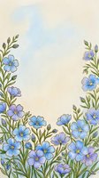Watercolor floral border with blue wildflowers and green stems on a soft beige background, perfect for cards, invitations, and social media.