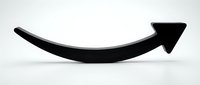 Black curved arrow pointing right on white background isolated for business growth direction concept presentations and graphic design projects.