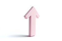 Pink upward pointing arrow symbol on white background, minimalist design concept representing growth, success and positive direction. Isolated object for business layouts.
