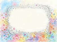 Watercolor frame with ornate decorative border and colorful paint splashes on textured paper background for invitations and greeting cards.