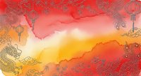 Red and gold watercolor wash with traditional Asian ornamental elements and lantern motifs, creating festive background suitable for lunar new year designs, greeting cards, and cultural celebrations.