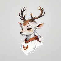 Stylized white deer portrait with antlers wearing red scarf, fantasy character art with expressive brown eyes and gentle expression. Suitable for children's book illustration.