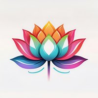 Colorful lotus flower in gradient style with vibrant petals ranging from orange to purple, isolated on light background. Suitable for wellness and spiritual designs.
