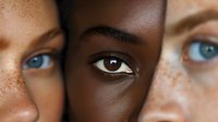Close-up of diverse women's eyes showing different skin tones, eye colors, and facial features, representing beauty in diversity and inclusivity.