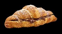 Chocolate-filled croissant isolated on transparent background, ready for bakery designs, food packaging, menus, t-shirt prints, and culinary clipart projects.