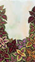 Colorful foliage border frame with burgundy, pink, and golden leaves on watercolor background, ideal for invitations, greeting cards, and decorative design projects.