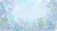 Watercolor floral border with delicate botanical line drawings in soft pastel tones of blue, purple, and green on white background, suitable for invitations and design projects.