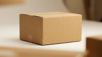 Closed brown cardboard shipping box on white surface ready for delivery and packaging needs in logistics warehouse or home office environment.