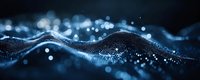 Abstract digital wave with glowing particles and bokeh lights on dark background. Modern technology and data visualization concept for presentations.