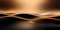 Abstract glowing copper waves flow smoothly across dark background creating elegant minimalist design pattern with soft luminous curves and reflections.