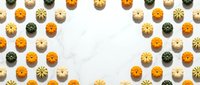 Autumn pumpkin pattern with orange, green and white gourds arranged on white background. Seasonal harvest decoration for fall holidays and thanksgiving designs.