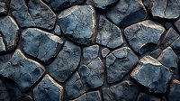 Dark cracked stone wall texture with rough irregular geometric patterns and deep crevices. Natural rock surface background showing weathered fractures.