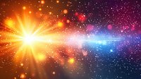 Vibrant cosmic explosion with bright starburst transitioning from warm orange to cool blue colors, perfect for space themes, astronomy presentations and fantasy backgrounds.
