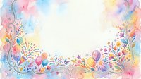 Watercolor floral border frame with colorful flowers, leaves and decorative elements on white background for greeting cards and invitations.