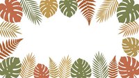 Tropical leaves frame border with monstera and palm fronds in autumn colors on white background for seasonal design projects.