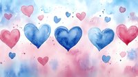 Watercolor hearts in pink and blue floating on dreamy pastel background with delicate paint splatters and soft color transitions. Romantic valentines pattern.