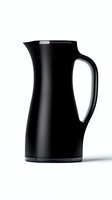 Modern black thermos flask with ergonomic handle on white background, minimalist design for hot and cold beverages, isolated product photography.