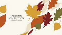 Autumn collection fashion decor banner with colorful falling leaves in warm seasonal tones. Fall foliage design for marketing campaigns and promotional materials.