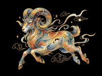 Ornate mythical ram with flowing mane and decorative patterns, isolated on transparent background. Ready for t-shirt design, clipart, stickers, sublimation, and print-on-demand products.
