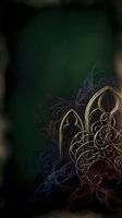 Ornate golden heart with intricate filigree patterns on dark emerald background with decorative swirls for romantic designs and luxury branding.