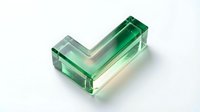 Green transparent glass L-shaped corner piece isolated on white background for modern architectural design and construction projects.