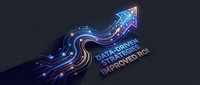 Data-driven decision making concept with glowing neon arrow and flowing digital streams on dark background for business analytics presentations.