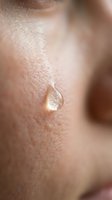 Close-up macro shot of water droplet on human skin surface showing natural moisture and hydration for skincare and wellness concepts.