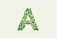 Letter A formed by green watercolor leaves and botanical elements on light beige background, creating natural floral monogram design for eco-friendly branding.