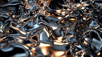 Abstract metallic liquid surface with flowing waves and golden reflections creating dynamic patterns for modern design backgrounds and digital art projects.