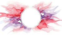 Abstract watercolor frame with pink and purple flowing brushstrokes surrounding white circle for text or logo design projects.