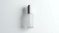 White cosmetic serum bottle with silver pump dispenser on clean background for skincare product mockup and branding design projects.