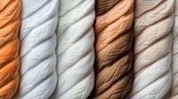 Twisted rope pattern in earth tones and white creates abstract striped background. Seamless repeating design with textural details and soft shadows for fabric prints.