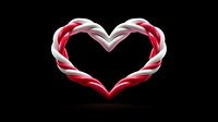 Candy cane heart shape with red and white stripes on black background for holiday romance and Christmas love themes.