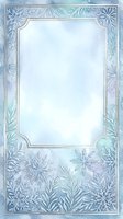 Frozen floral frame with ornate snowflake border and blank center space, featuring icy blue and purple watercolor tones. Suitable for winter greeting cards, invitations, and seasonal design projects.