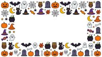 Halloween icons and symbols arranged in decorative border frame on isolated white background, ready for design projects, invitations, and seasonal marketing materials.