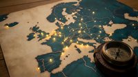 Vintage world map with glowing lights and antique compass on wooden surface for travel planning and adventure concepts.