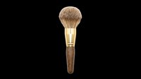 Makeup brush with natural bristles, wooden handle, and gold ferrule isolated on transparent background. Ready for beauty, cosmetics, and design projects including t-shirts, clipart, and print-on-demand products.