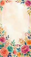 Watercolor floral frame with coral, pink, and teal roses, ornamental leaves, and gold accents on cream background. Isolated design ready for invitations, greeting cards, and stationery projects.