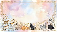 Watercolor frame with cute cats and floral elements on pastel background for greeting cards, invitations and decorative projects.