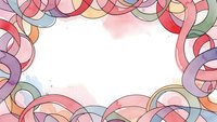 Colorful abstract ribbon frame with soft pastel circles creating decorative border on white background for greeting cards and design projects.