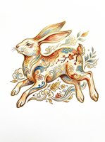 Decorative rabbit with ornamental floral patterns and swirling botanical elements, isolated on transparent background. Ready for t-shirts, stickers, clipart, sublimation, and print-on-demand designs.