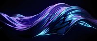 Flowing abstract waves in vibrant purple and cyan neon colors against dark background, ideal for digital design, tech wallpapers and modern graphics.