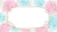 Elegant floral frame with pastel pink and mint green watercolor splashes, gold ornamental border for wedding invitations, greeting cards and feminine designs.