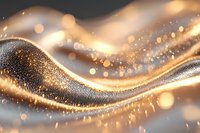 Luxurious golden wave with sparkling particles and bokeh effect on dark background creates elegant flowing abstract design for luxury branding and festive backgrounds.