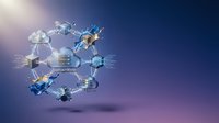 Cloud computing network with interconnected digital devices and data icons floating in cyberspace, representing global connectivity and information technology infrastructure.