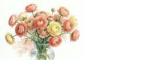 Bouquet of coral and cream ranunculus flowers in glass vase with green stems, suitable for floral design, greeting cards, and home decor projects.
