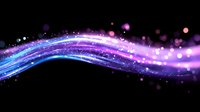 Magical glowing wave with sparkling particles in purple and blue colors on black background, flowing energy stream with bokeh light effects.